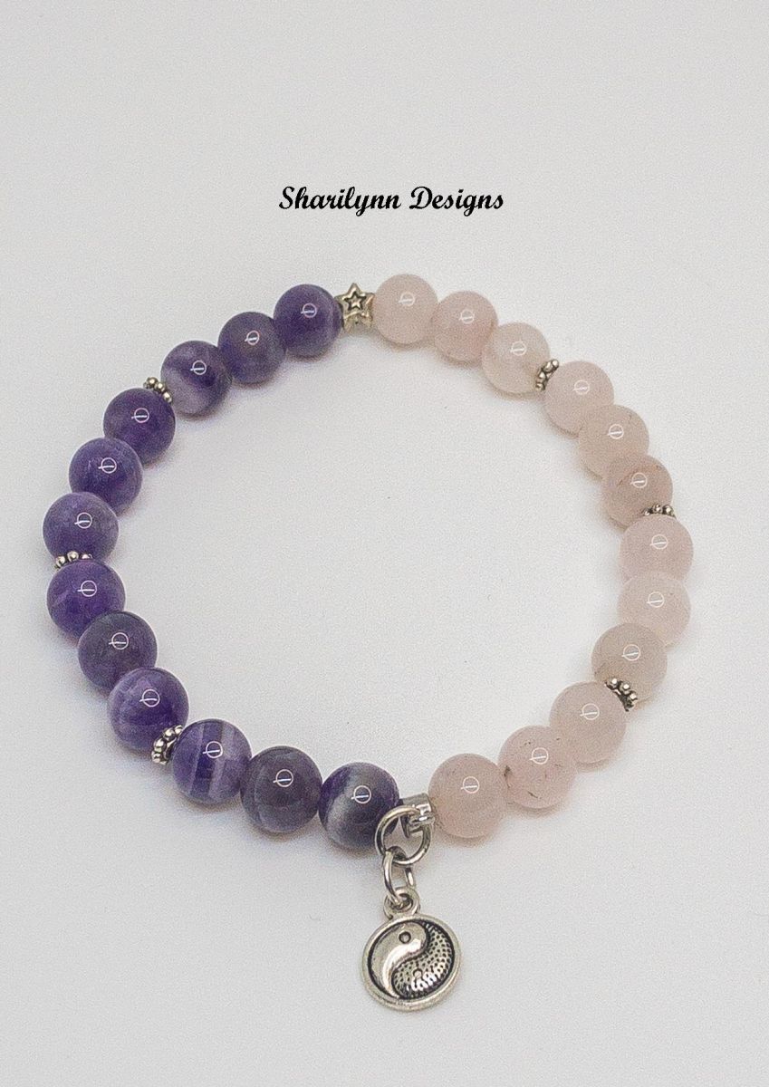 Rozenkwarts met Amethyst en Ying en Yang bedel